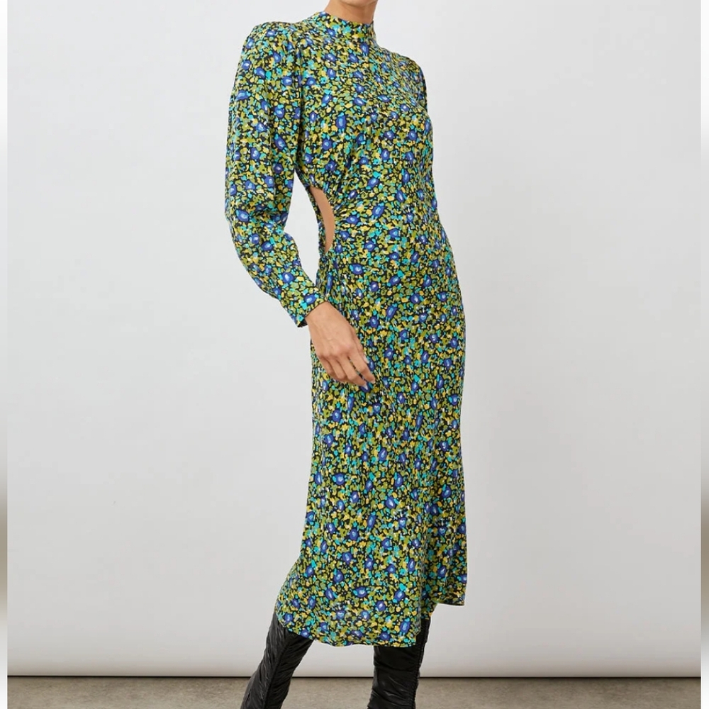 Rails Carmel Dress Abstract Garden Cutout Long Puffed Sleeves